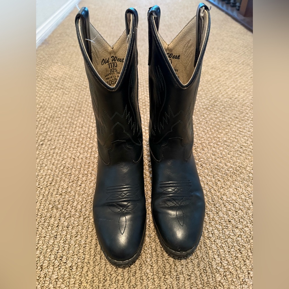Old West Black Leather Western Boots - youth